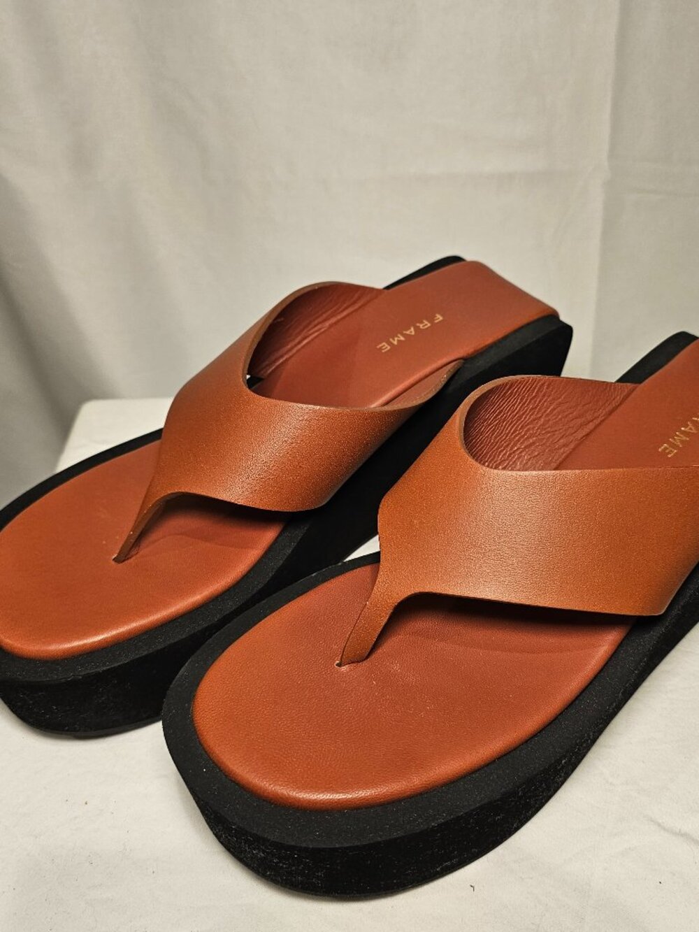 FRAME Le Ocean Wedge Sandals Women's 7.5 Black Brown Leather Platform Shoes